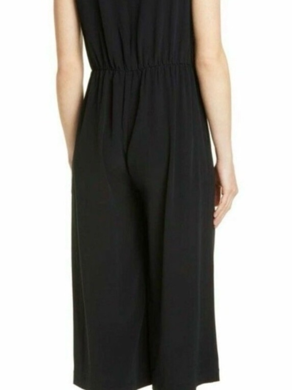 Eileen Fisher Black Sleeveless Scoop-Neck Faux-Wrap Cropped Jumpsuit Petite M - Picture 8 of 9